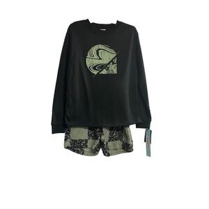 ART CLASS Unisex 2 Piece Sweatshirt & Shorts Pajama Set Size XL Black & Green‎